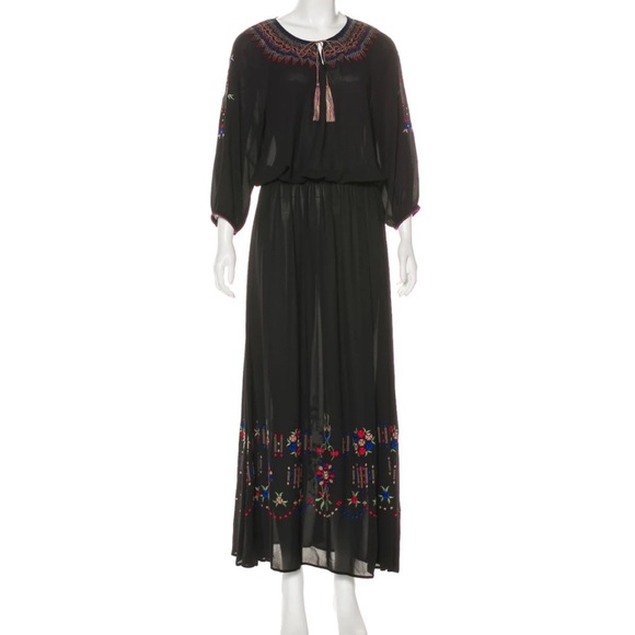 THE GREAT Long Black Embroidered Dress - Picture 1 of 13